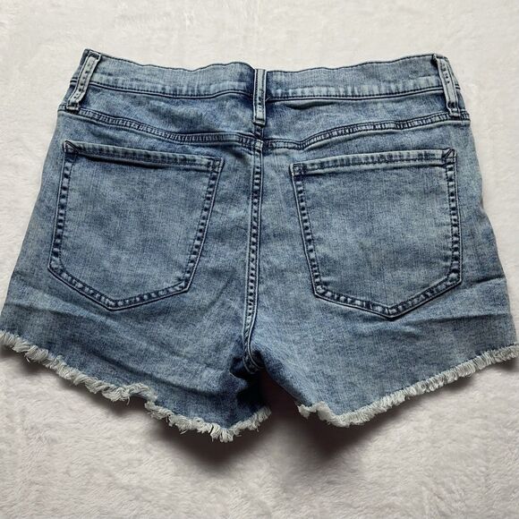 Express Denim Shorts Women's Repreve Stretch Shortie High Rise Frayed Blue Sz 10 - Picture 8 of 13